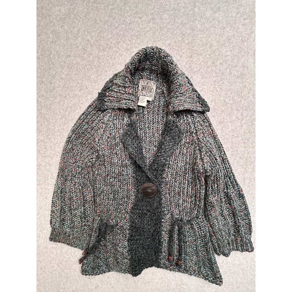 Curio Chunky Mohair Blend Space Dye Cardigan Sweater Blue Grey Small